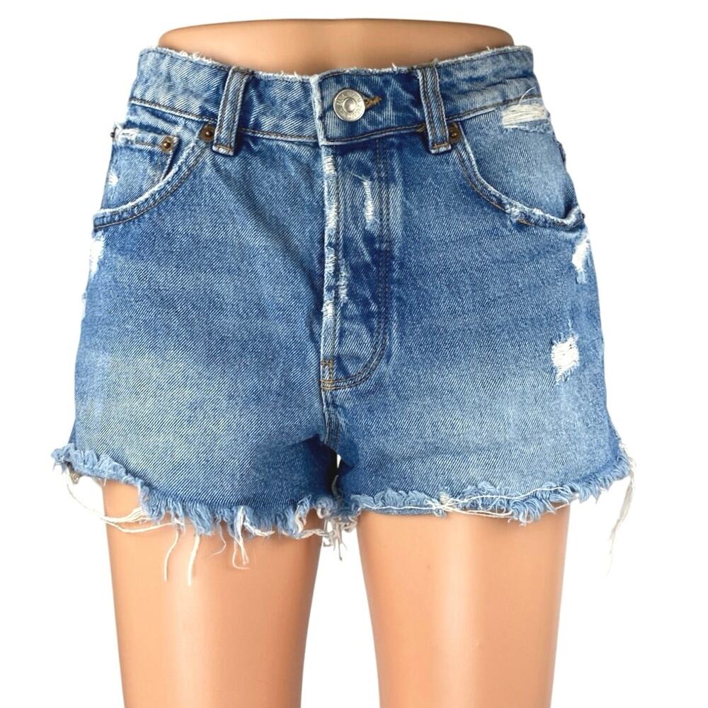 Zara Women's Blue Distressed Cut-Off High Waisted Denim Jean Shorts Size 2